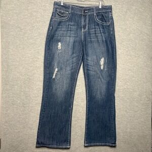 Y2K BLACK brand Distressed Denim Jeans Baggy Thick White Stitching Detail 32X32